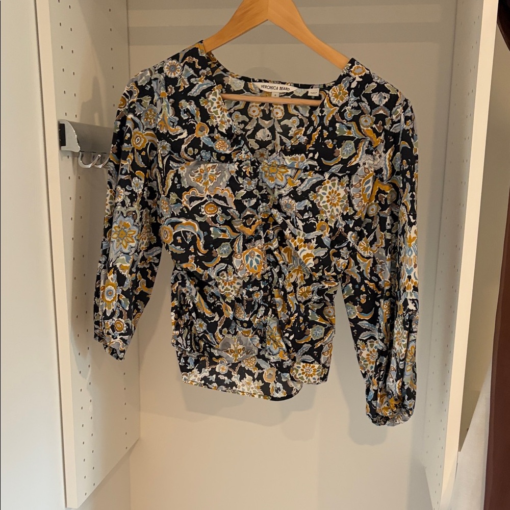 Veronica Beard Black and Gold Floral Blouse